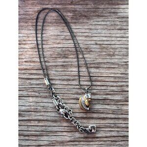 Brighton Two Tone Fish Pendant Necklace Adjustable Cord Silver Gold Heart Tag